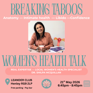 women's health talk Henley-on-Thames, menopause specialist near me, bladder health, low libido, testosterone treatment